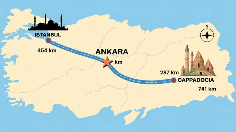 Bản đồ hành trình Istanbul, Cappadocia, Pamukkale, Ephesus cho tour Thổ Nhĩ Kỳ từ Hà Nội