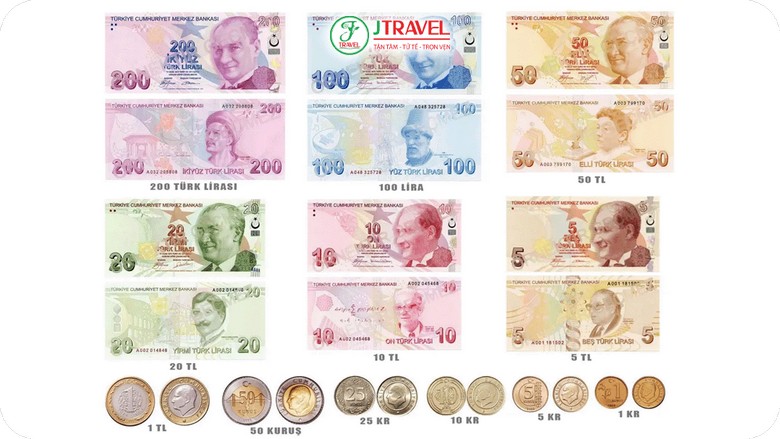 Các mệnh giá tiền giấy Lira Thổ Nhĩ Kỳ
